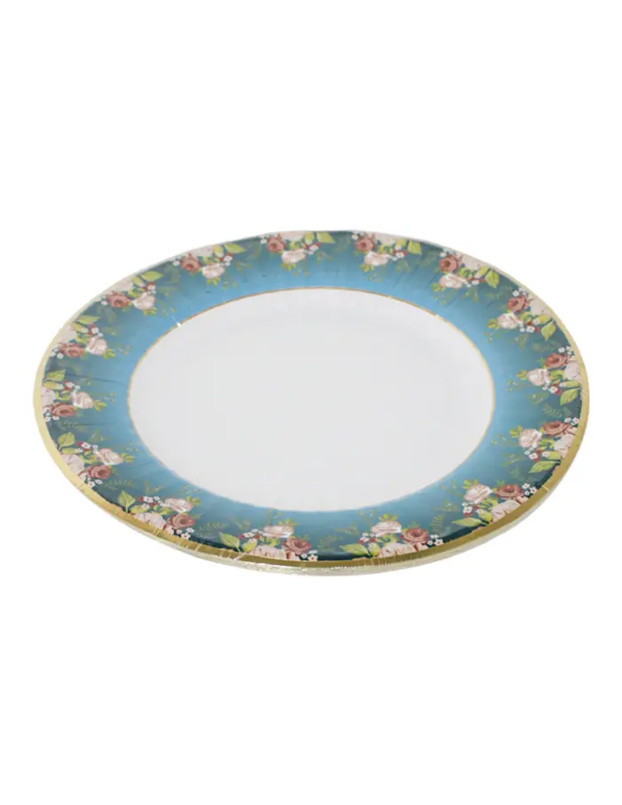 Paquete de 8 platos azules con blanco y flores en la orilla de 27x27x2cm - Image 3