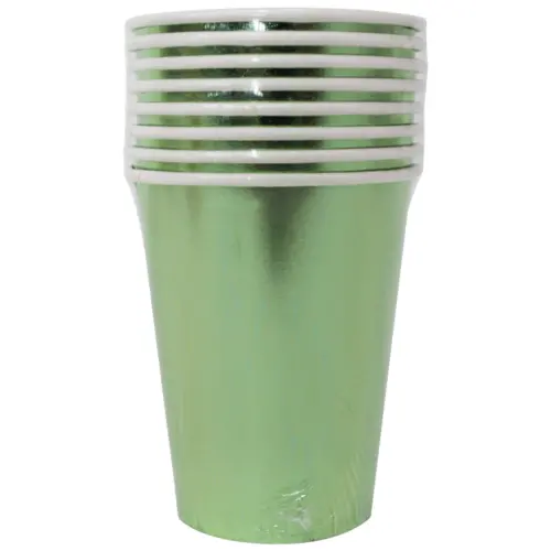 Paquete de 8 vasos desechables verde brillante de 250ml y 7.5×7.5x13cm