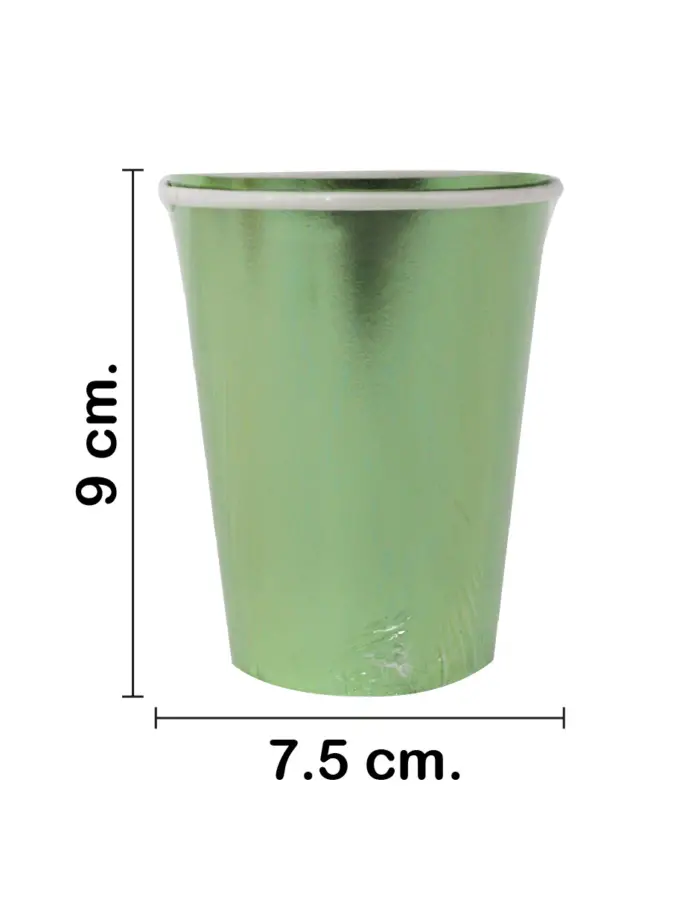 Paquete de 8 vasos desechables verde brillante de 250ml y 7.5x7.5x13cm - Image 2