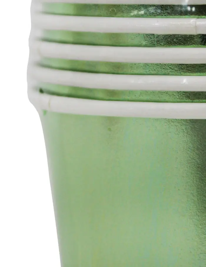 Paquete de 8 vasos desechables verde brillante de 250ml y 7.5x7.5x13cm - Image 4