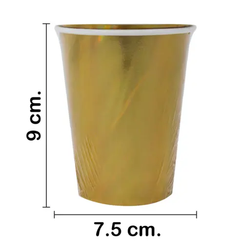 Paquete de 8 vasos desechables dorado brillante de 250ml y 7.5×7.5x13cm