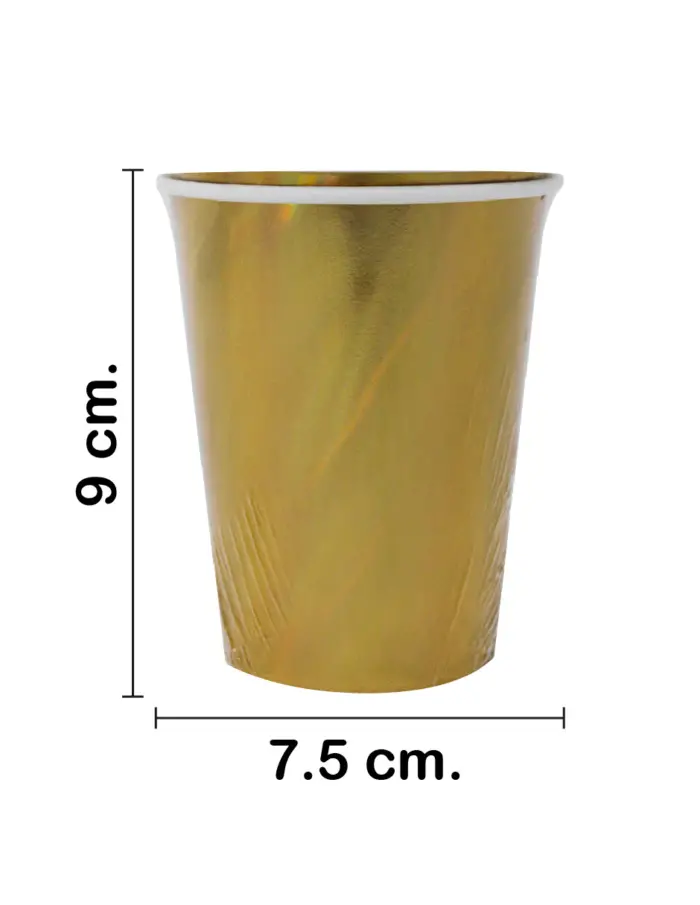 Paquete de 8 vasos desechables dorado brillante de 250ml y 7.5x7.5x13cm - Image 2