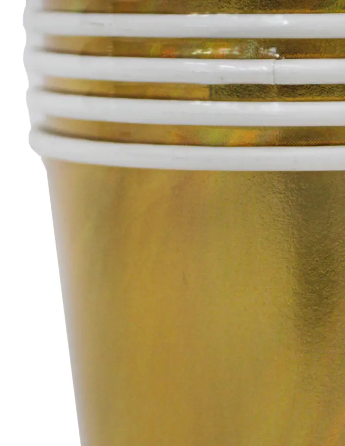 Paquete de 8 vasos desechables dorado brillante de 250ml y 7.5x7.5x13cm - Image 4