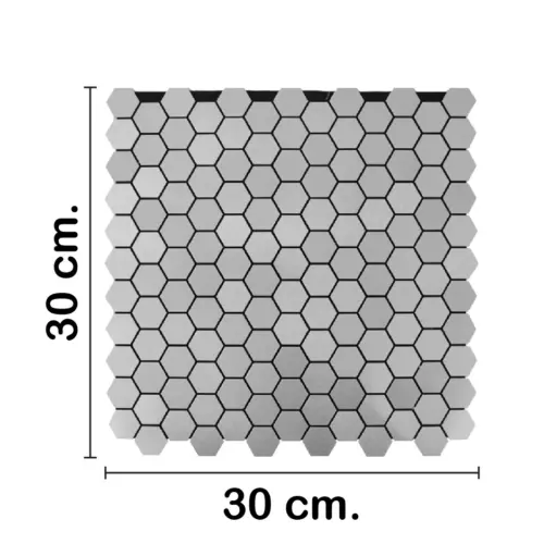 Adhesivo para pared de plastico plateado con hexágonos de 30x30x0.1cm