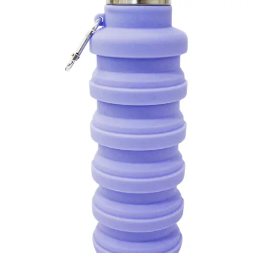 Botella plegable de silicon lila de 500ml de 15x7x7cm