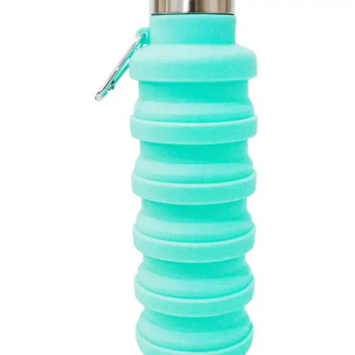 Botella plegable de silicon turqueza de 500ml de 15x7x7cm