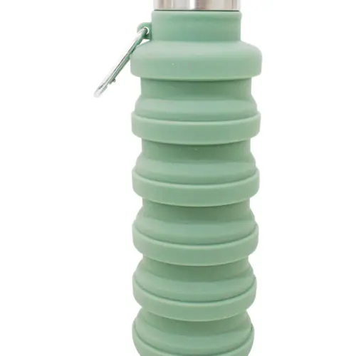 Botella plegable de silicon verde menta de 500ml de 15x7x7cm