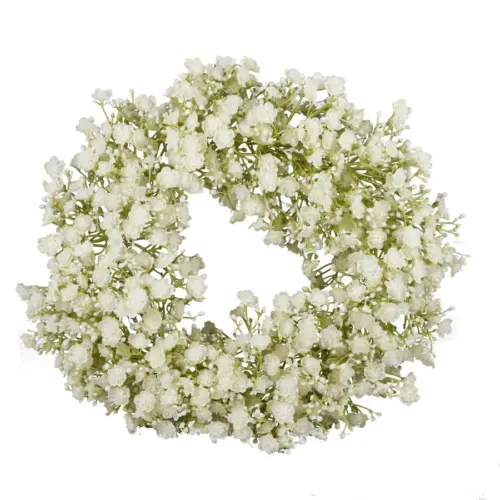 Corona de plastico con flores crema de 30x30x10cm