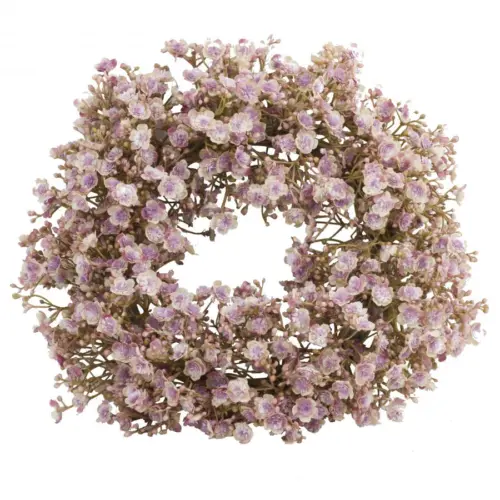 Corona de plastico con flores rosa de 30x30x10cm