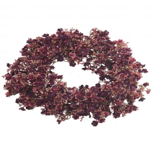 Corona de plastico con flores vino de 30x30x10cm