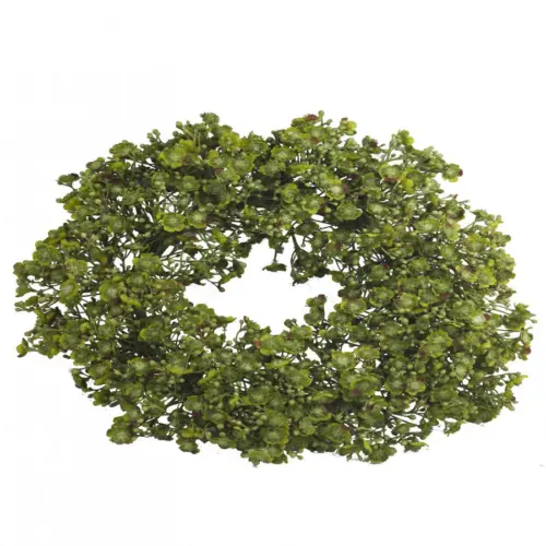 Corona de plastico con flores verde olivo de 30x30x10cm