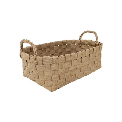 Canasta rectangular tejida natural con asas de 48x32x16x22.5cm