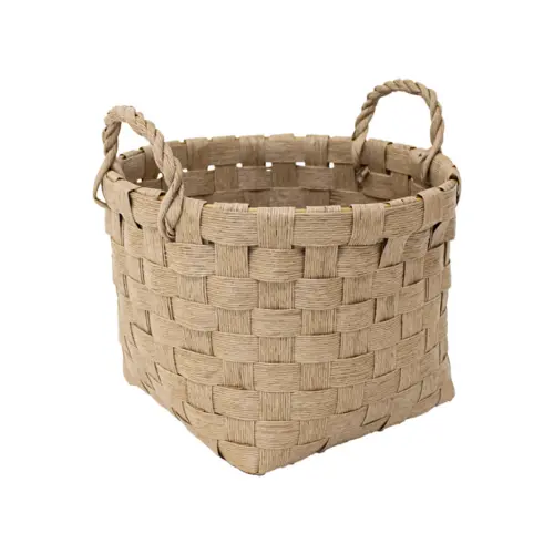 Cesto redondo tejido natural con asas de 32x24x31cm