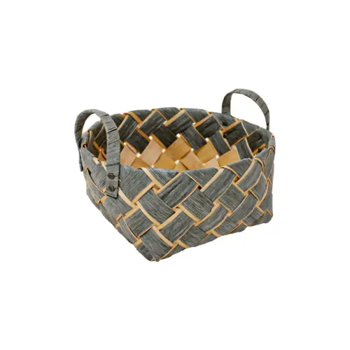 Canasta redonda tejida color gris con asas de 22x10x16cm