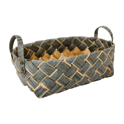 Canasta rectangular tejida color gris con asas de 33×22.5x12x18cm
