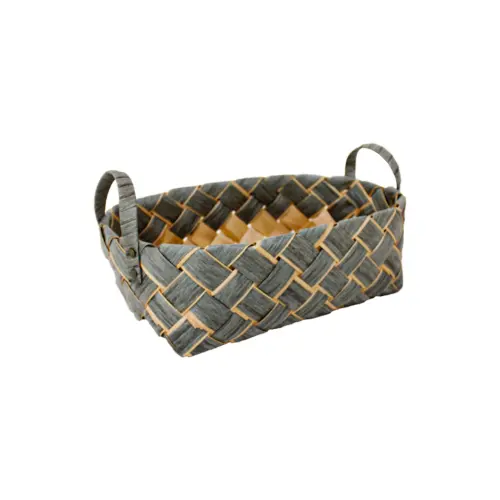 Canasta rectangular tejida color gris con asas de 27x18x10x16cm
