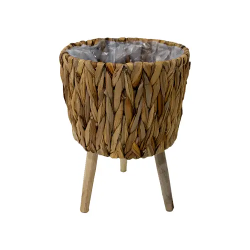 Maceta de tejido natural con patas imitacion madera de 27x27x20x36cm