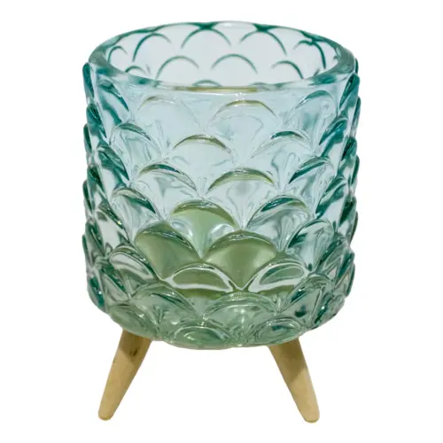 Candelabro de vidrio azul con soporte de madera 8.3×10.6cm