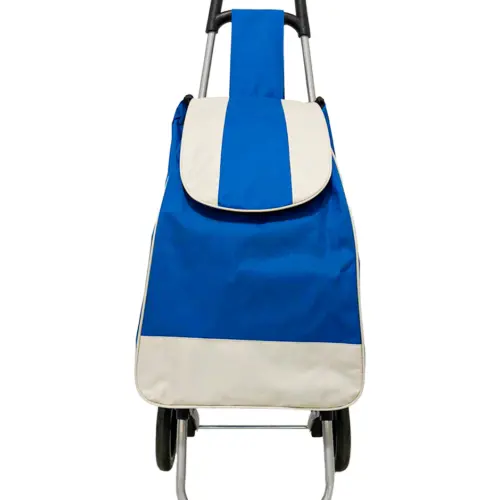 Carro para mandado con bolsa diseño blanco y azul de 35x28x95cm