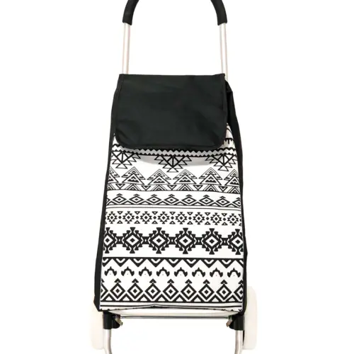 Carro para mandado con bolsa negro y figuras etnicas de 43x35x98cm