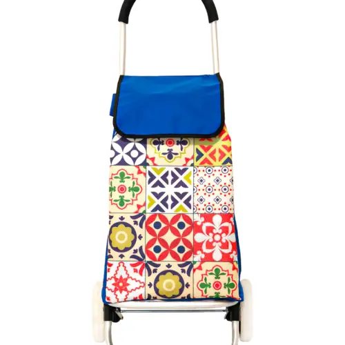 Carro para mandado con bolsa azul diseño talavera de 43x35x98cm