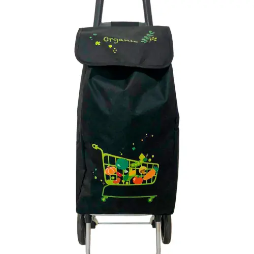 Carro para mandado con bolsa negro estampado frutas de 35x28x95cm