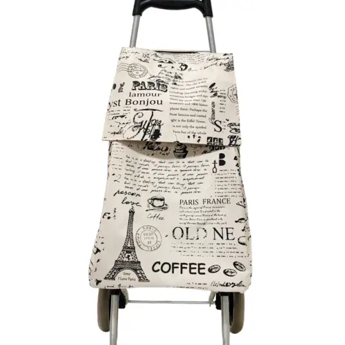Carro para mandado con bolsa diseño torre ifel y textos de 35x30x92cm