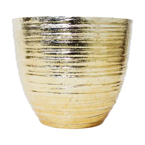 Maceta de plástico con líneas horizontales dorada de 31x36cm