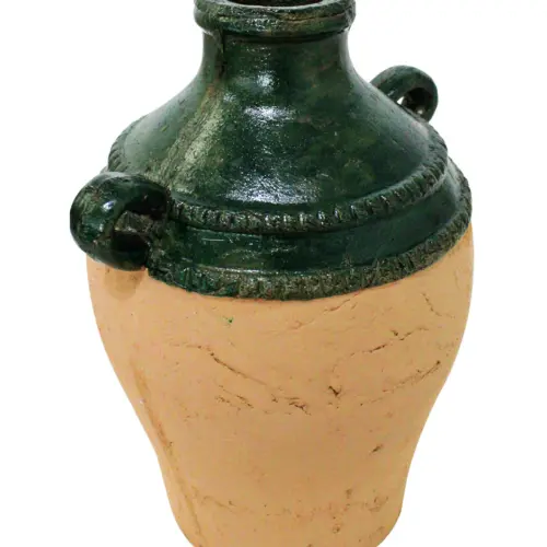 Jarrón de terracota con agarraderas verde de 26x22x32.5cm