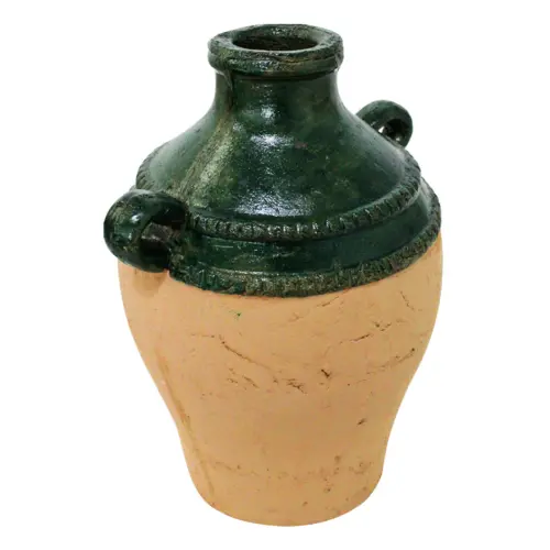 Jarrón de terracota con agarraderas verde de 21.5×17.5×26.5cm