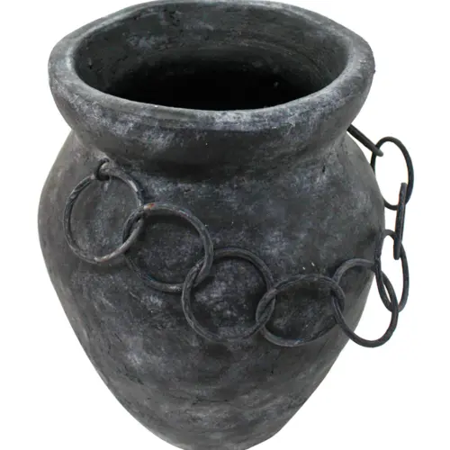 Maceta de terracota negra con aros de 25×24.5×30.5cm
