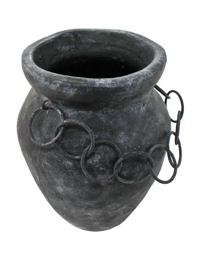 Maceta de terracota negra con aros de 25x24.5x30.5cm - Image 2