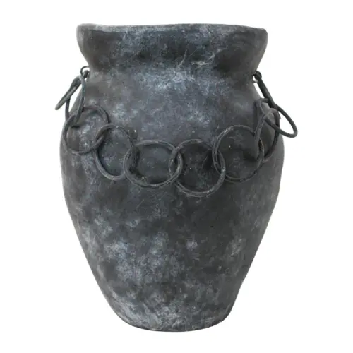 Maceta de terracota negra con aros de 20.5x20x25.5cm