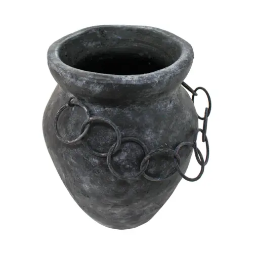 Maceta de terracota negra con aros de 20.5x20x25.5cm