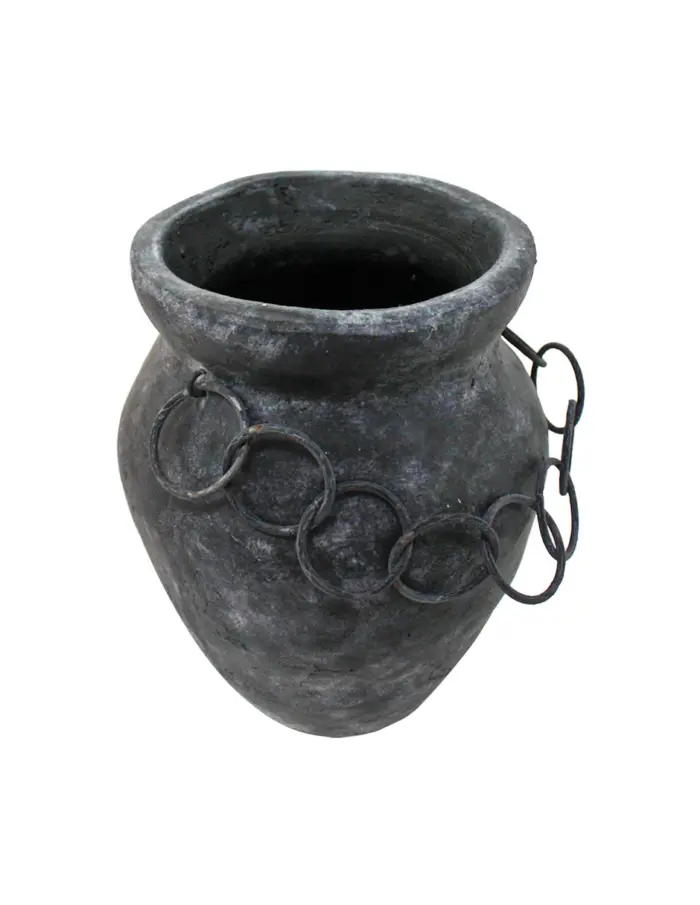 Maceta de terracota negra con aros de 20.5x20x25.5cm - Image 2