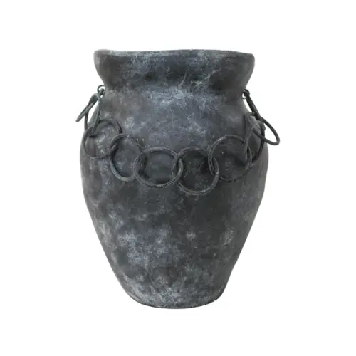 Maceta de terracota negra con aros de 19x18x22.5cm