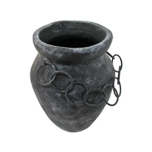 Maceta de terracota negra con aros de 19x18x22.5cm