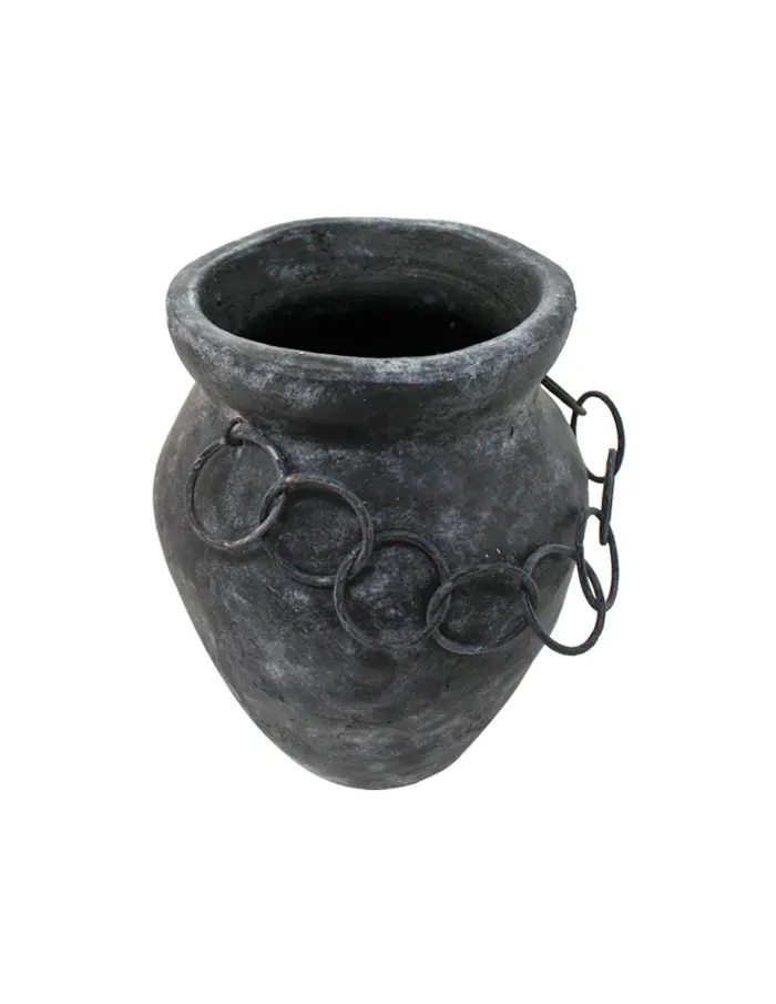 Maceta de terracota negra con aros de 19x18x22.5cm - Image 2