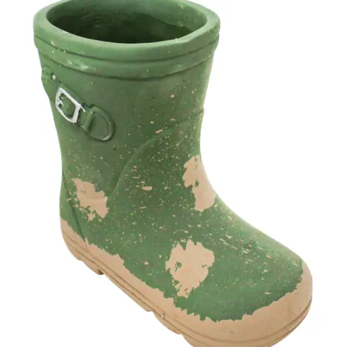 Maceta de cemento diseño bota verde de 22x11x20cm