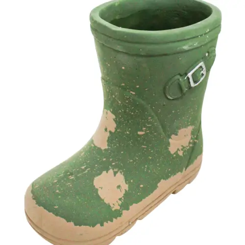 Maceta de cemento diseño bota verde de 22.5x11x20cm