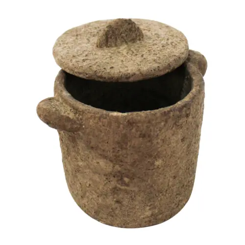 Bote con tapa de cemento café de 14.5x11x13cm