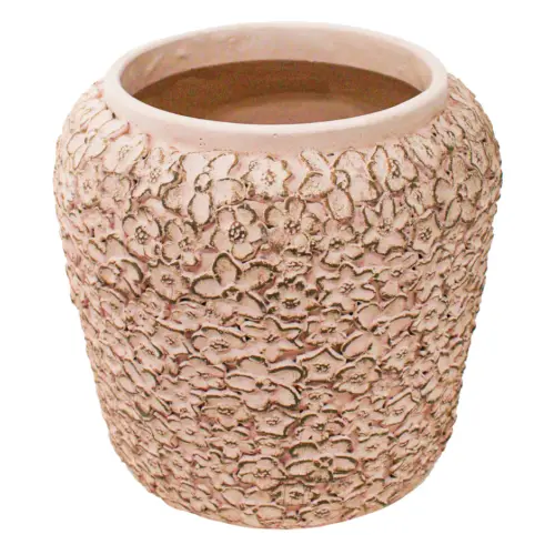 Maceta de cemento rosa con diseño flores de 31.5×31.5x30cm