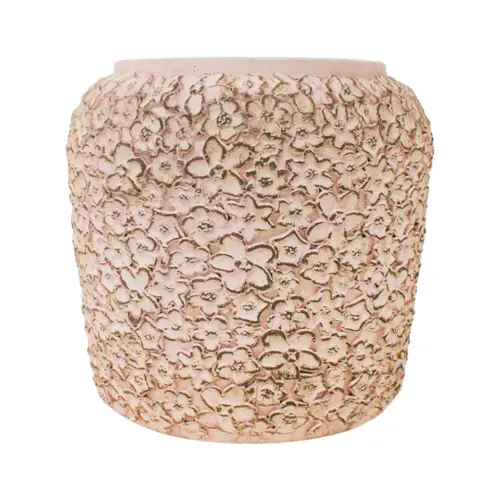 Maceta de cemento rosa con diseño flores de 25x25x24cm