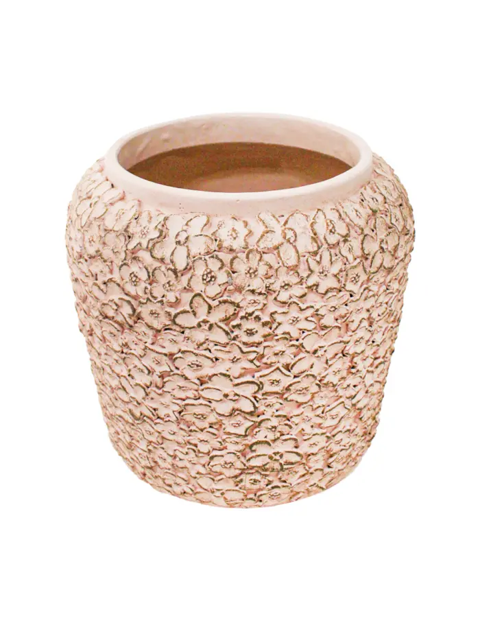 Maceta de cemento rosa con diseño flores de 25x25x24cm - Image 2
