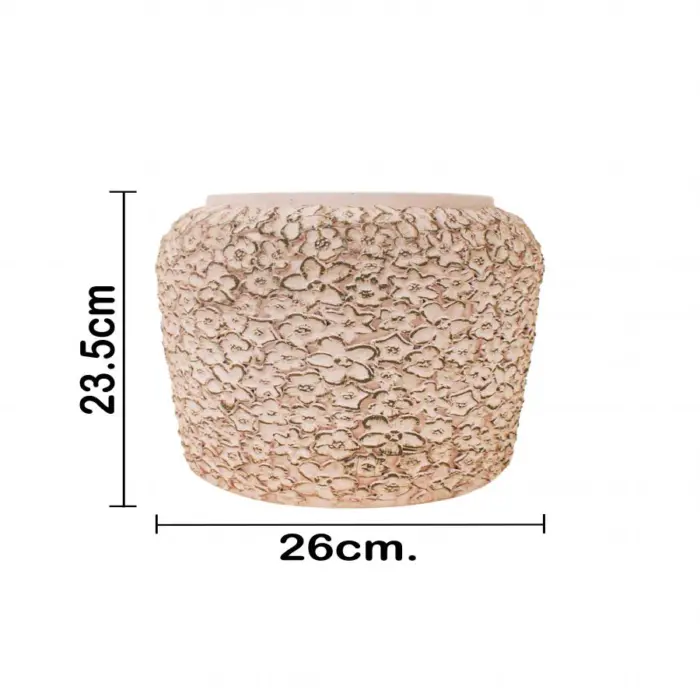 Maceta de cemento rosa con diseño flores de 25x25x24cm - Image 4