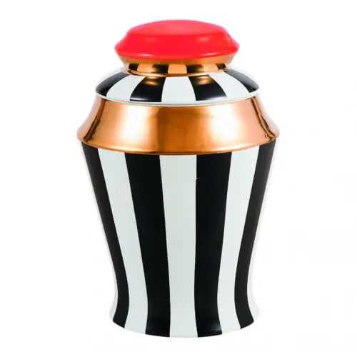 Especiero de porcelana negro con blanco y dorado de 14x14x23cm