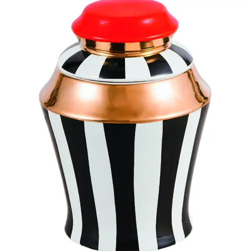 Especiero de porcelana negro con blanco y dorado de 13x13x18cm