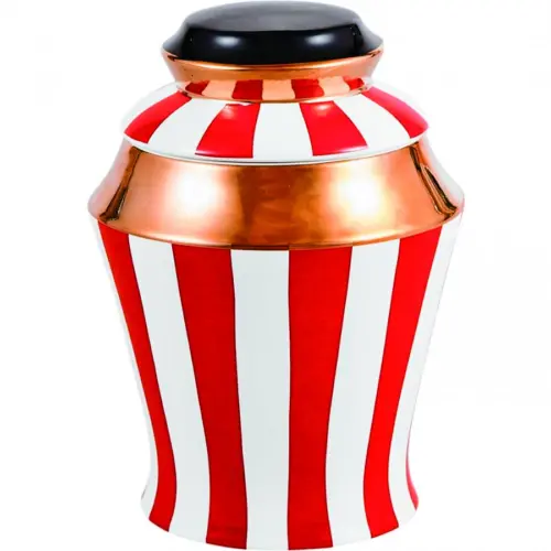 Especiero de porcelana rojo con blanco y dorado de 14x14x23cm