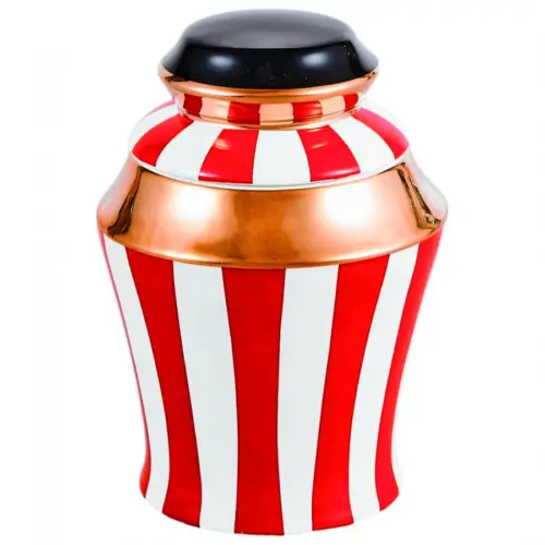 Especiero de porcelana rojo con blanco y dorado de 13x13x18cm