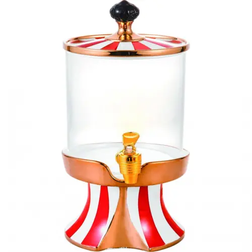Despachador de porcelana y vidrio rojo con blanco y dorado de 16.5×16.5x39cm